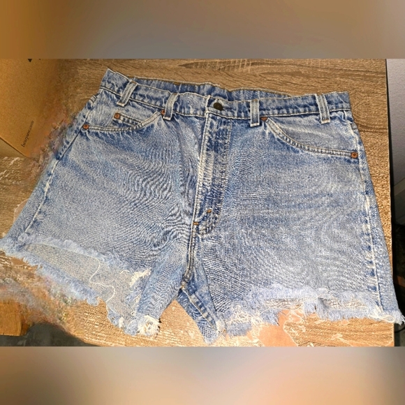 Vintage Orange Tab Levi's Cutoff Denim Shorts Jean Shorts Jorts 100% Cotton 34 - Picture 1 of 8